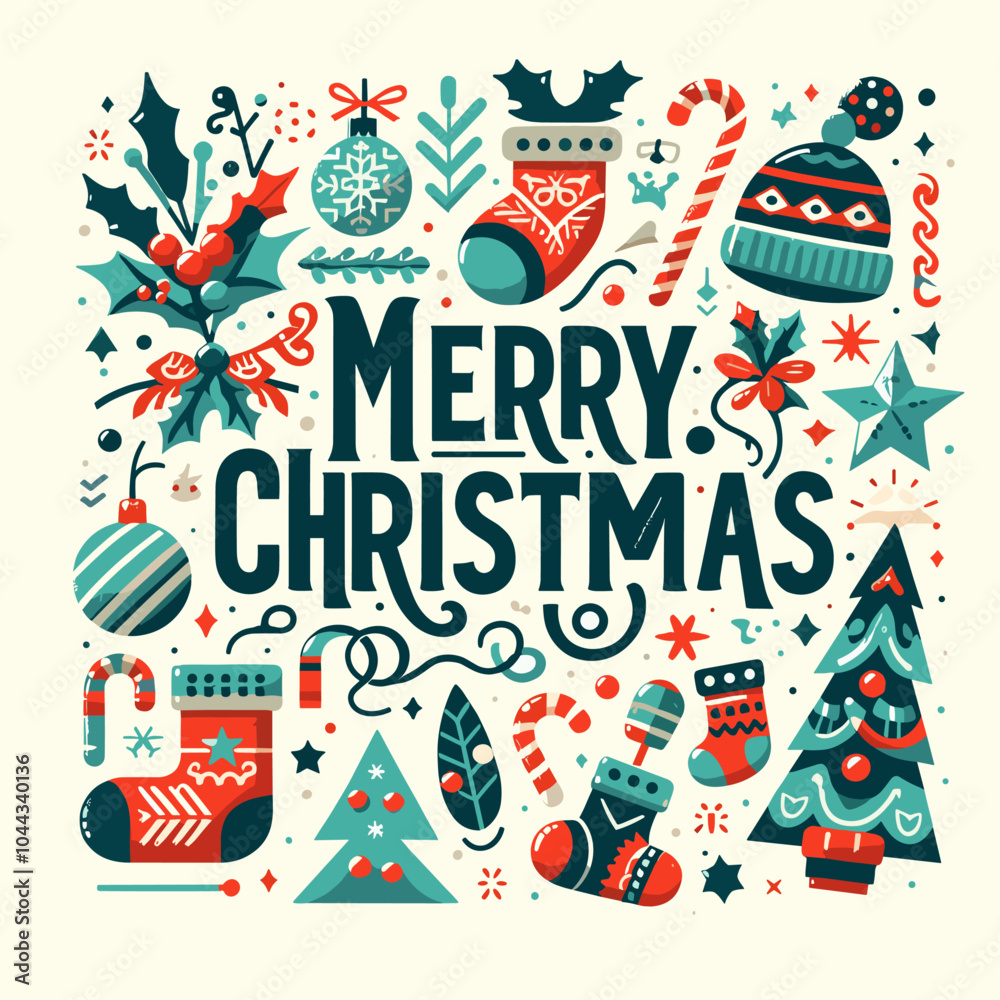 Fototapeta premium Flat vector Merry Christmas Typography isolated on a white background