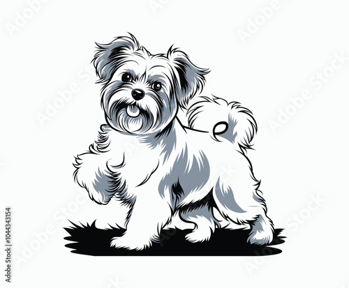 Energetic Maltese Dog Silhouette EPS Vector Template Illustration