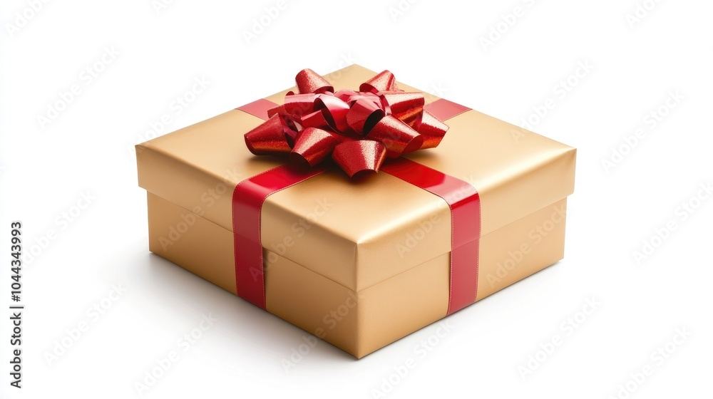 Fototapeta premium Elegant Gold Gift Box with Red Ribbon and Bow