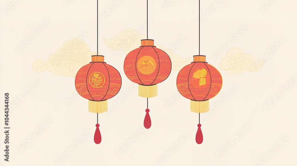 A beautifully designed vector logo representing the Chinese New Year, featuring traditional elements such as red lanterns, fireworks, and the zodiac animal. This vibrant design embodies the spirit A beautifully designed vector logo representing the Chinese New Year, featuring traditional elements such as red lanterns, fireworks, and the zodiac animal. This vibrant design embodies the spirit