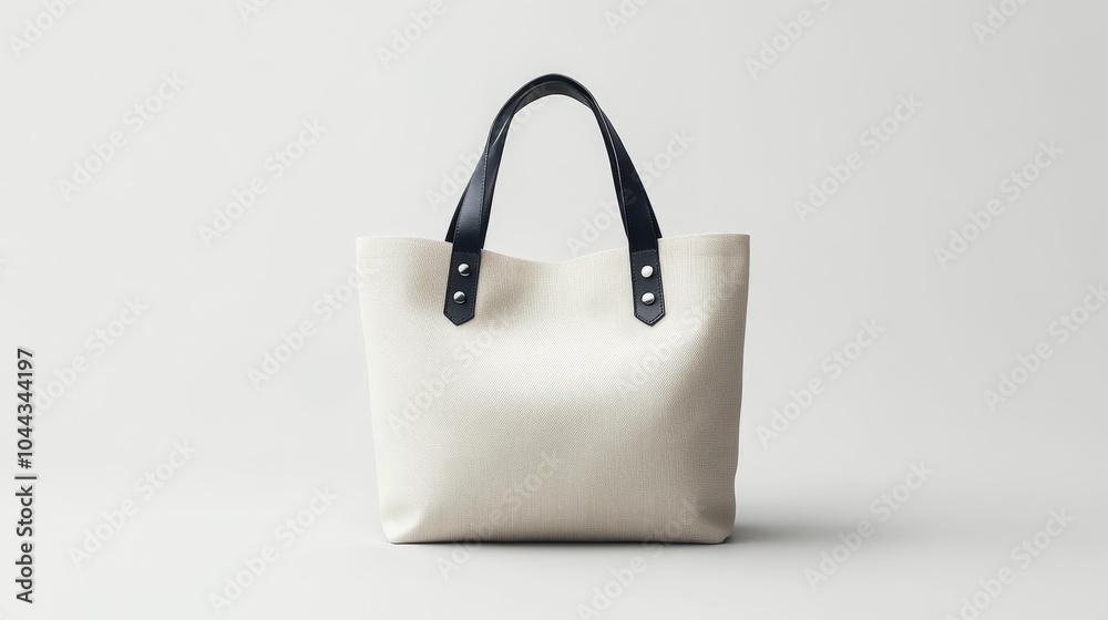 Simple branding tote bag mockup with black handles on a soft neutral background. Generative AI Simple branding tote bag mockup with black handles on a soft neutral background. Generative AI