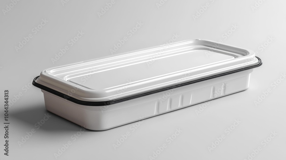 White insulated food container mockup with a sealed lid placed on a clean surface perfect for showcasing reusable packaging or food delivery branding designs.. Generative AI White insulated food container mockup with a sealed lid placed on a clean surface perfect for showcasing reusable packaging or food delivery branding designs.. Generative AI