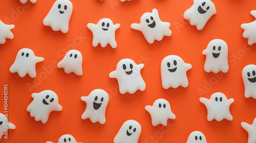 White Ghosts on Orange Background, halloween, spooky, scary, cute, funny