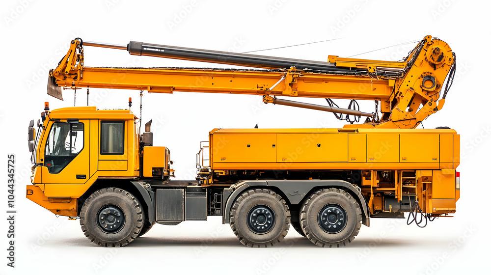 Obraz premium Yellow Hydraulic Crane Truck, yellow crane truck, construction equipment, heavy machinery, mobile crane, lifting crane