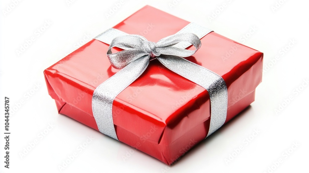 Obraz premium Shiny Red Gift Wrapped in Silver Ribbon