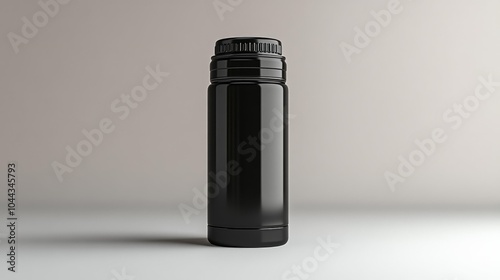 Black coffee thermos mockup with a sleek design shown against a white background. Ideal for product branding promotional designs and lifestyle photography. Ready for customization.. Generative AI