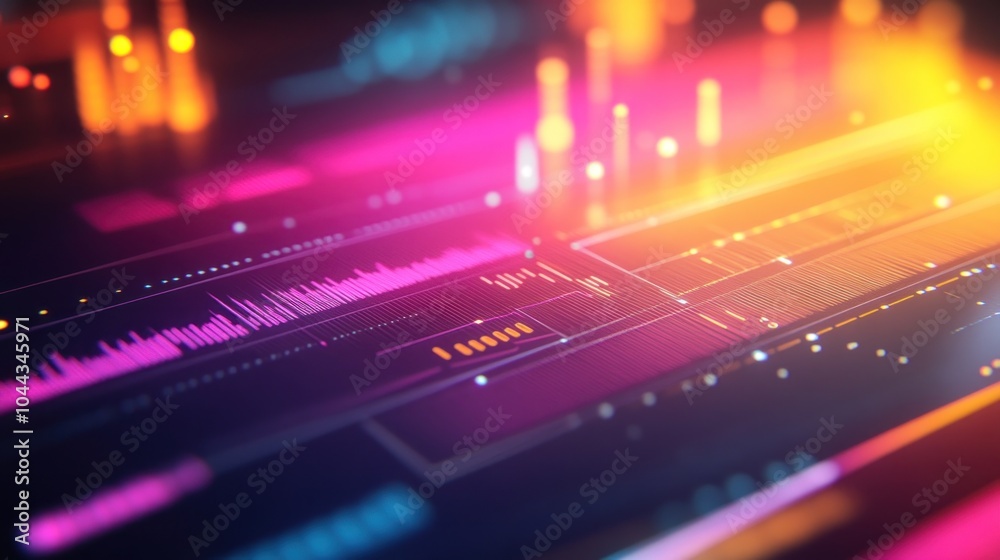 Obraz premium Abstract digital visualization with vibrant colors and data elements.