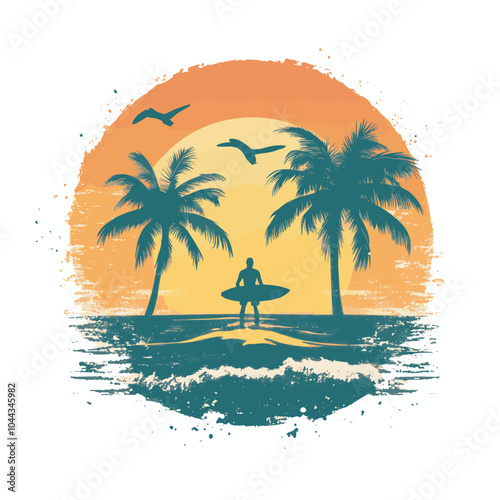 tropical summer illustration vintage t-shirt palm vintage vector illustration paradisebeach photo