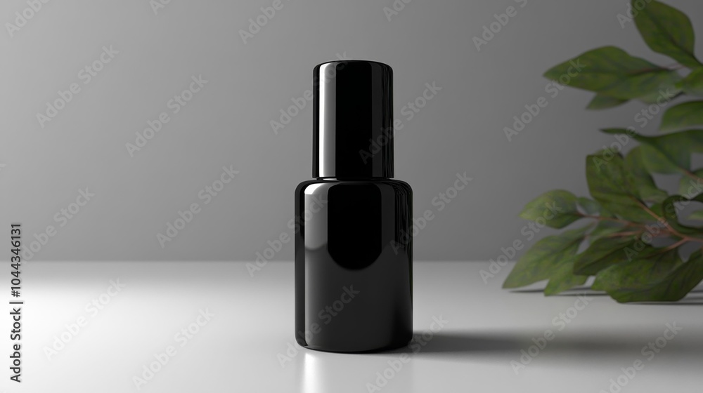 Black nail polish bottle mockup with glossy surface on white background. Generative AI Black nail polish bottle mockup with glossy surface on white background. Generative AI