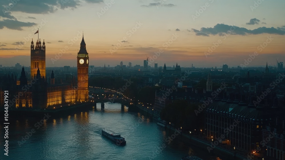 Fototapeta premium London Skyline at Dusk Over River Thames