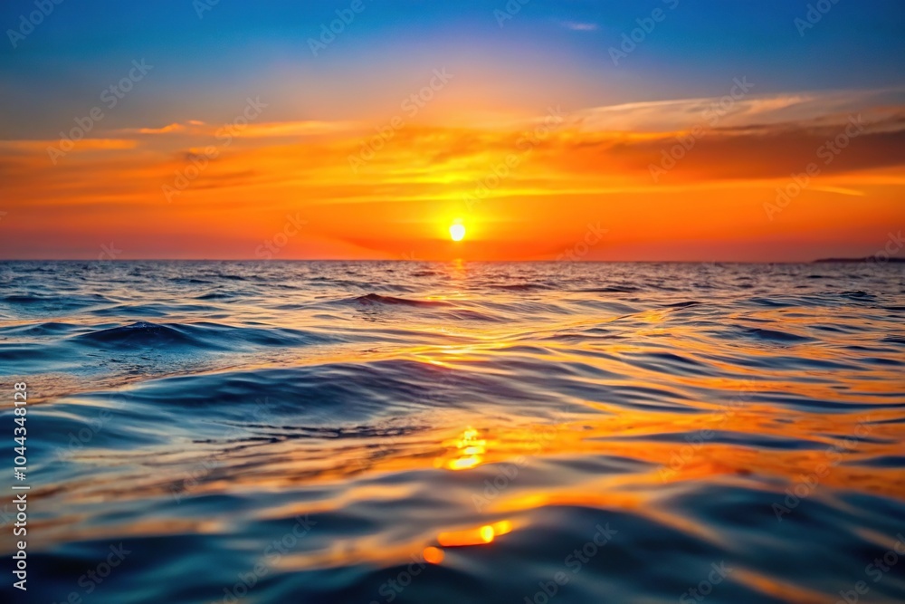 Obraz premium Seascape orange sunset over the sea with sun setting, creating depth of field effect