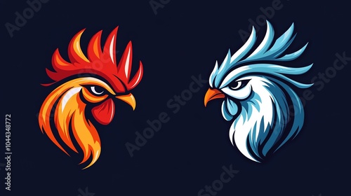 A cool rooster logo designed with a sleek and modern style, looking to the left. This vibrant and eye-catching design features bold lines and dynamic shapes, making it perfect for branding in the food photo