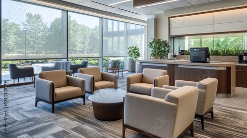 Modern Lobby with Beige Armchairs and a Round Coffee Table