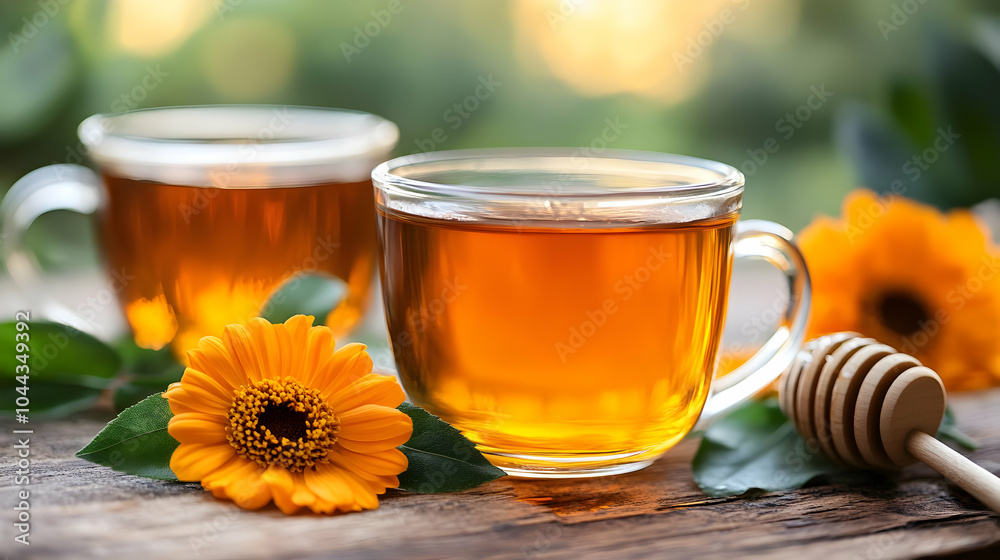 Herbal tea with honey and flowers, teacup, cup of tea, tea time, hot beverage, drink Herbal tea with honey and flowers, teacup, cup of tea, tea time, hot beverage, drink