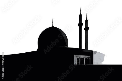 Elegant Minimalist Mosque Silhouette on White Background