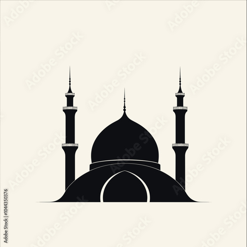 Elegant Minimalist Mosque Silhouette on White Background