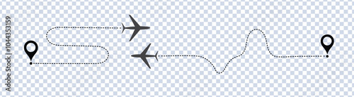  plane routes dotted paths aircraft travel route start point Flight route with start point and dash line