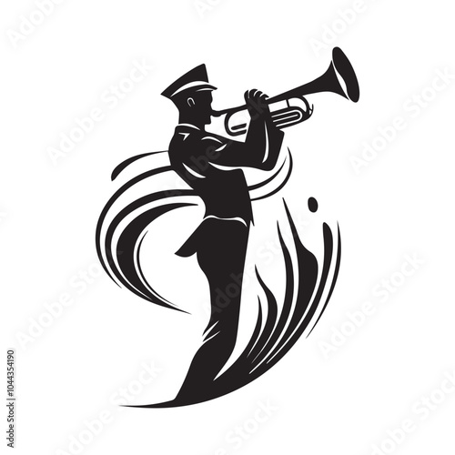 Marching Trumpet Silhouette Stock Illustrations Design Logo isolated on white background.