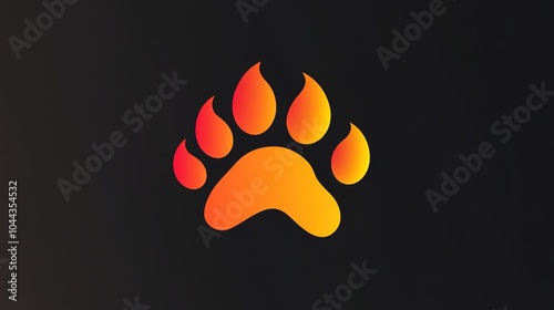 Fiery orange paw logo design with bold and vibrant colors. A dynamic and energetic symbol, perfect for branding related to animals, sports teams, or outdoor activities, with a strong and eye-catching  photo