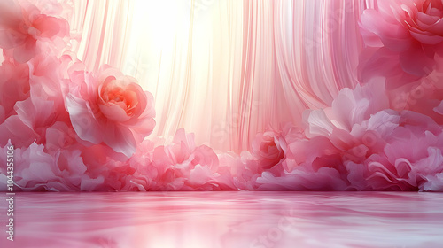 Pink Floral Backgroud Abstract With Flowing Fabric