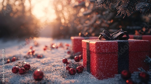 Wallpaper Mural A Red Gift Box with a Black Bow Covered in Snow Torontodigital.ca