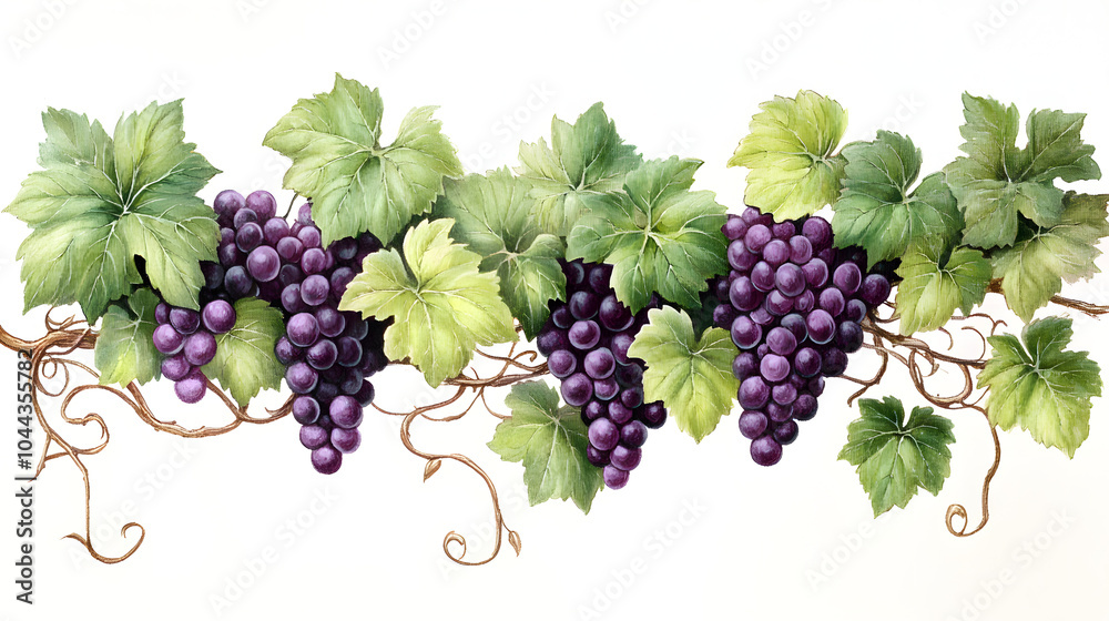 Fototapeta premium clusters of green and purple grapes entwined with vines and leaves