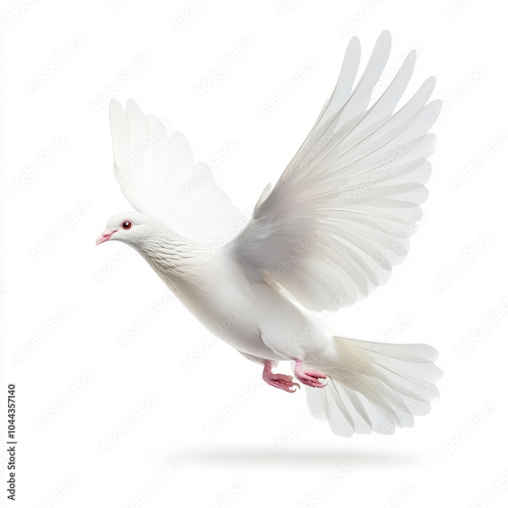 Fototapeta premium A white dove in mid-flight, symbolizing peace and freedom.