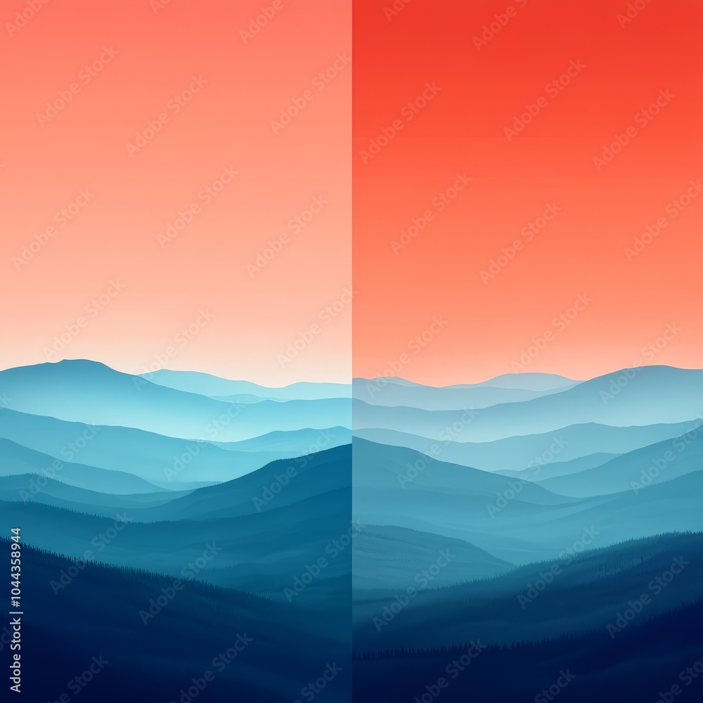 Obraz premium A serene landscape of layered mountains with a gradient sky.