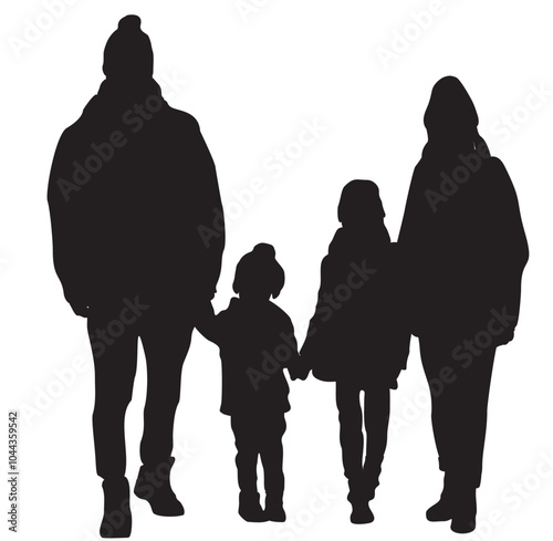 winter people silhouette happy family