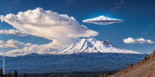 Stunning view of Mount Shasta in California with camouflaged UFOs belonging to the Lemurians photo