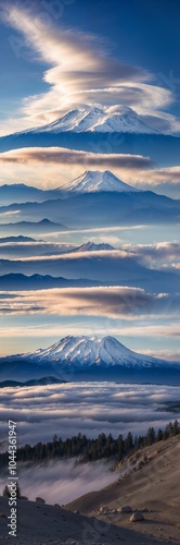 Stunning view of Mount Shasta in California with camouflaged UFOs belonging to the Lemurians photo