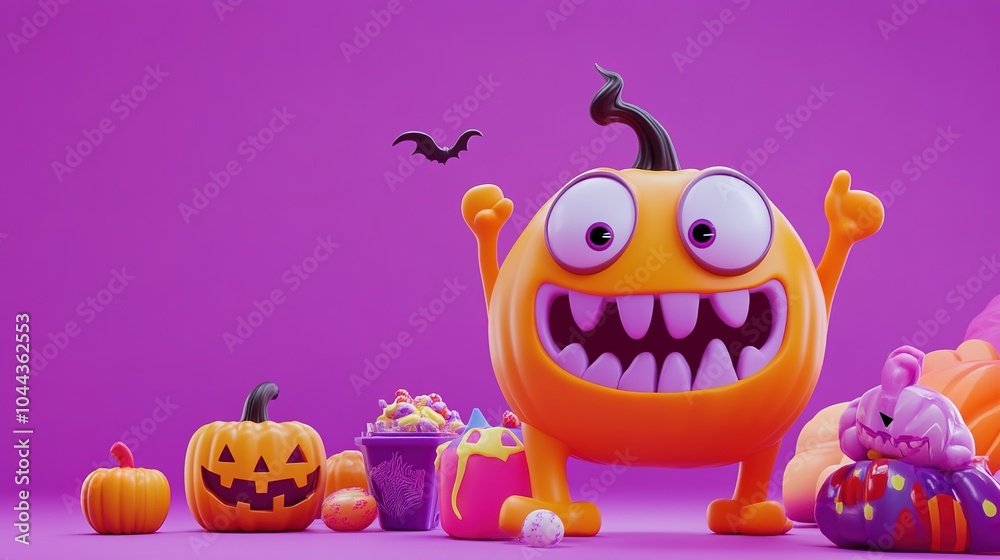 Halloween-themed icon design featuring a cute candy monster crafted with a clay material in a vibrant color palette. This whimsical character is designed to evoke joy and delight, Halloween-themed icon design featuring a cute candy monster crafted with a clay material in a vibrant color palette. This whimsical character is designed to evoke joy and delight,