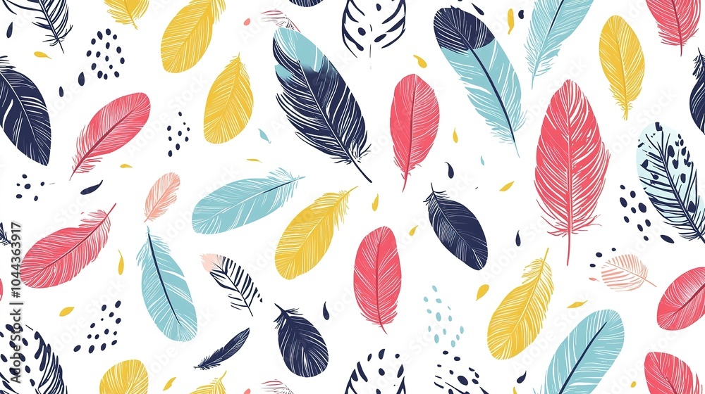A joyful minimalist design featuring a literature theme intertwined with colorful feathers, creating a vibrant and cute repeat pattern. This artwork harmoniously blends simplicity with lively colors, A joyful minimalist design featuring a literature theme intertwined with colorful feathers, creating a vibrant and cute repeat pattern. This artwork harmoniously blends simplicity with lively colors,