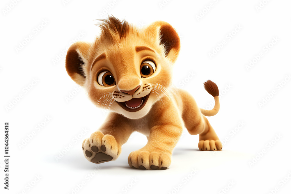 Naklejka premium litte lion cute playing and run around