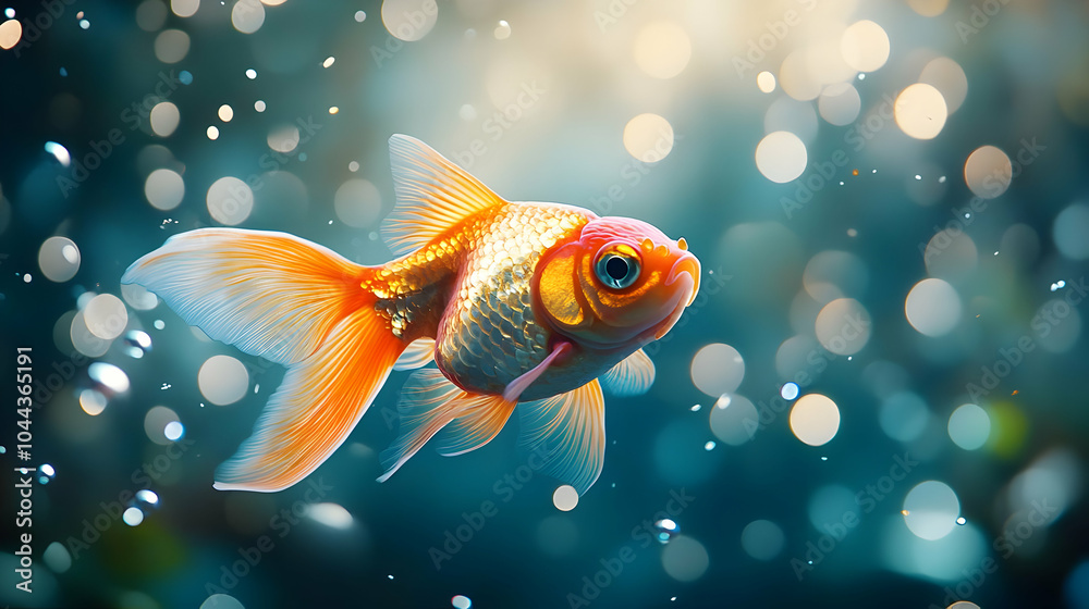 Goldfish Illustration Swimming in a Sparkling Blue Tank Goldfish Illustration Swimming in a Sparkling Blue Tank