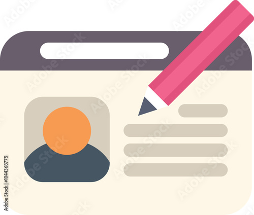 Pencil is editing profile text on a card with a photo id, as a concept for online profile, account, identity, personal data
