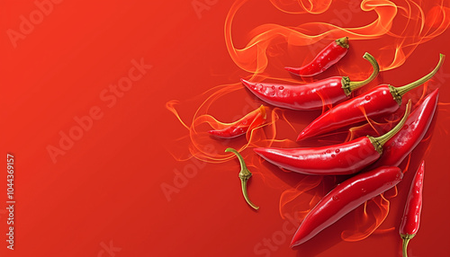 fresh hot red chili pepper with red background generated by AI