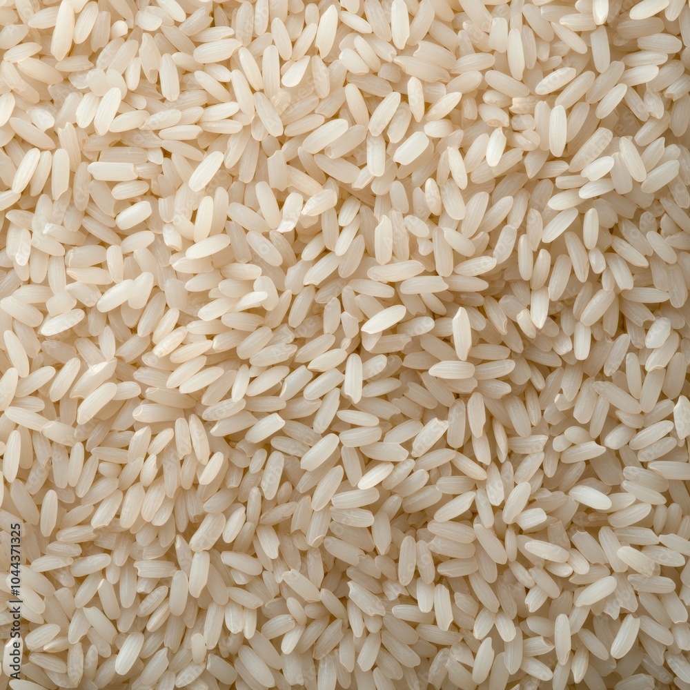 A close-up view of uncooked white rice grains, showcasing their texture.
