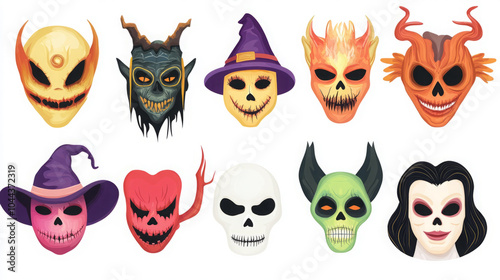 Wallpaper Mural A vibrant collection of Halloween-themed masks showcasing various eerie designs. Torontodigital.ca