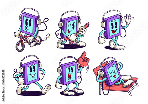 Set of cartoon Walkman characters