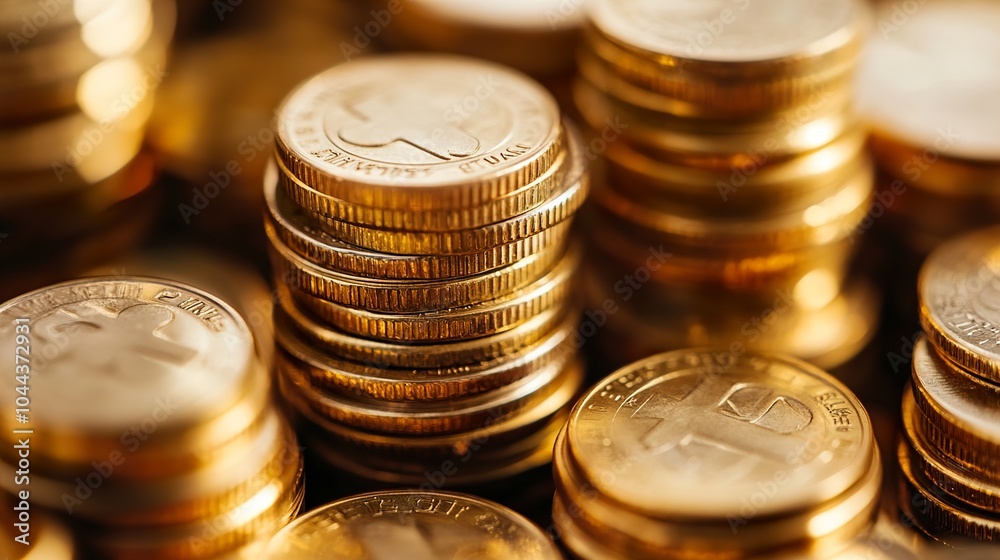 Close Up of a Stack of Gold Coins: A Symbol of Wealth and Investment Close Up of a Stack of Gold Coins: A Symbol of Wealth and Investment
