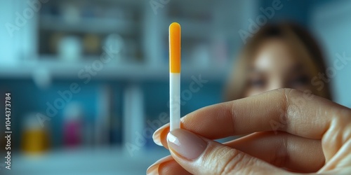 A Close-Up of a Hand Holding a Yellow and White Test Strip photo