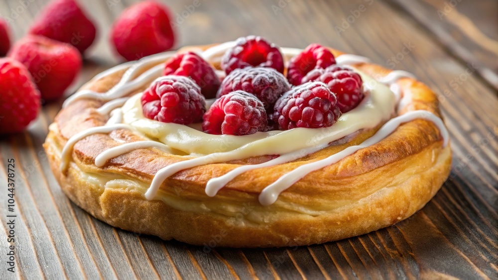 Raspberry pastry cheese danish with vanilla icing on low angle view Raspberry pastry cheese danish with vanilla icing on low angle view