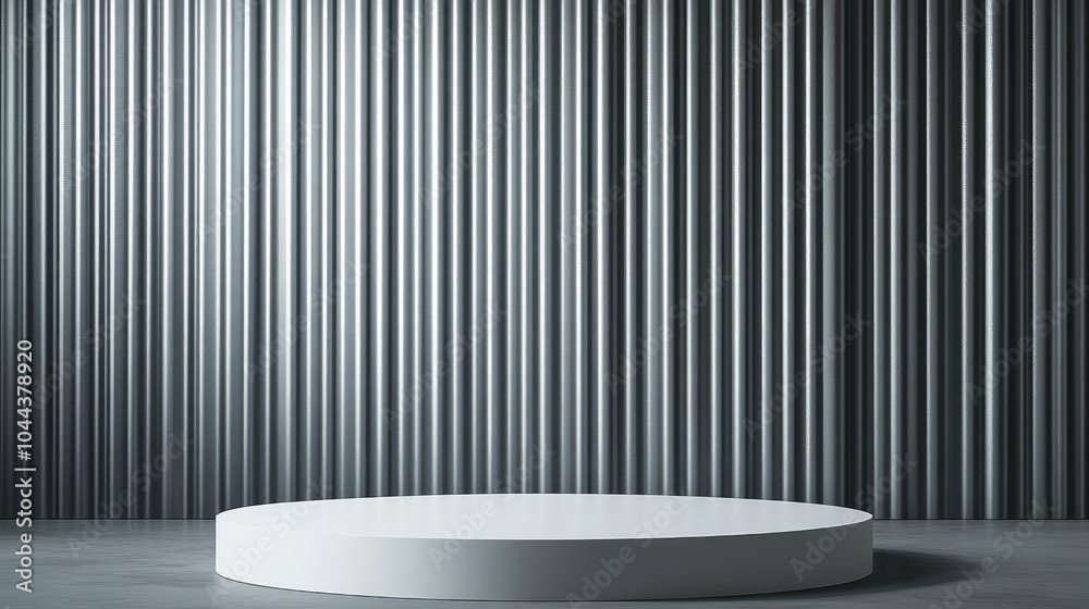 White Circular Platform Against a Grey Corrugated Wall White Circular Platform Against a Grey Corrugated Wall