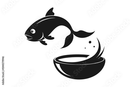 A fish playfully leaping out of a small bowl J.eps