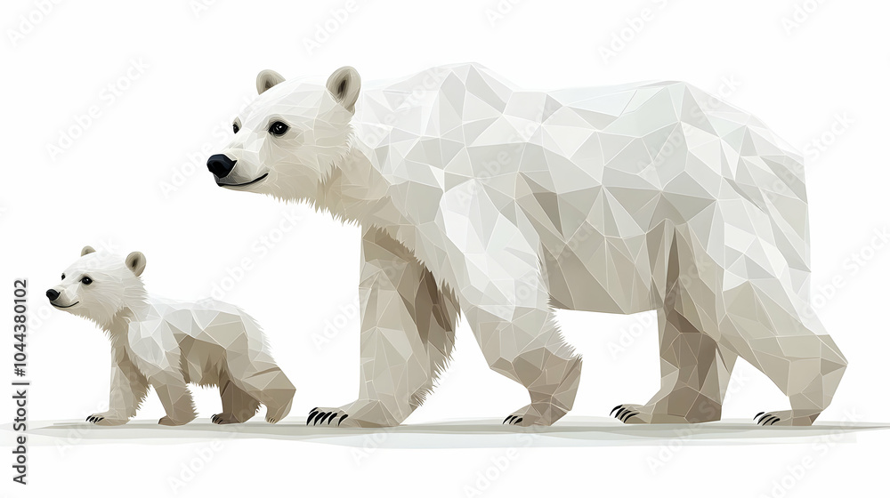 Polar Bear and Cub in Low Poly Illustration Polar Bear and Cub in Low Poly Illustration