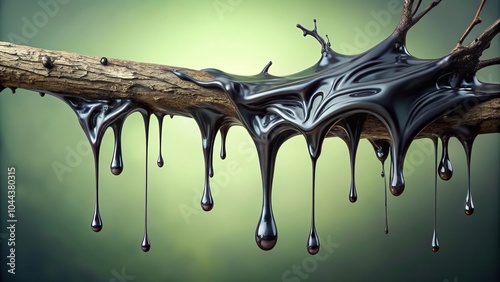 Black slime dripping from a twisted tree branch, nature, forest, tree photo