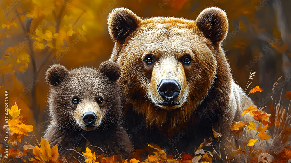 Obraz premium Autumn Bear Family Illustration