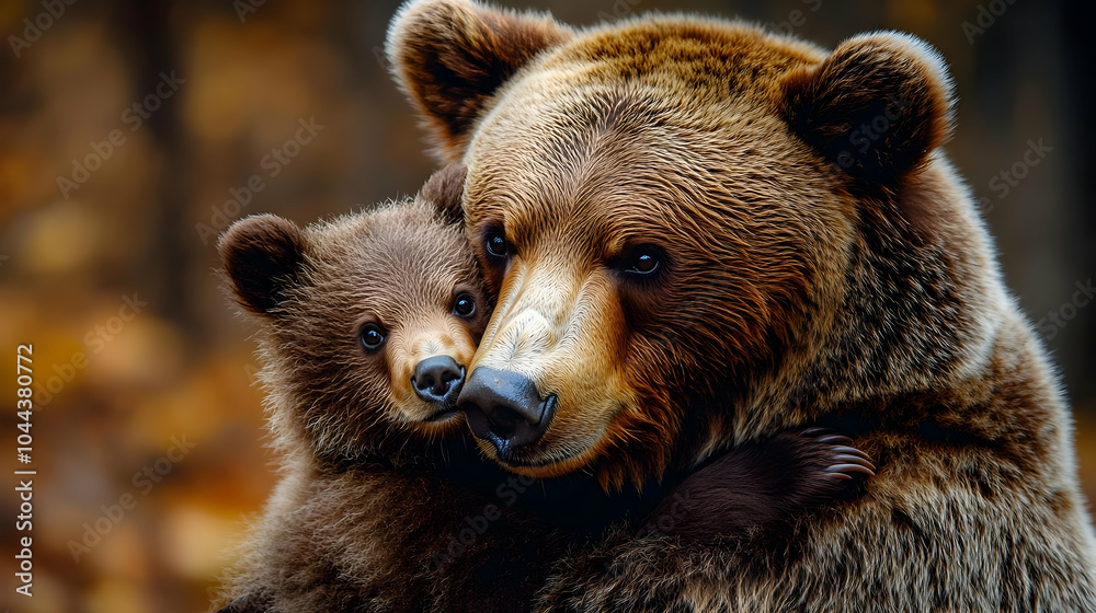 Obraz premium Close Up Of A Brown Bear And Cub - Realistic Image