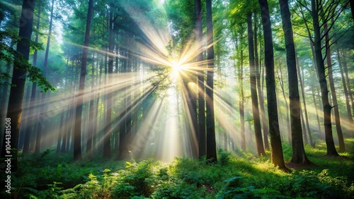 Ray of light illuminating dense forest